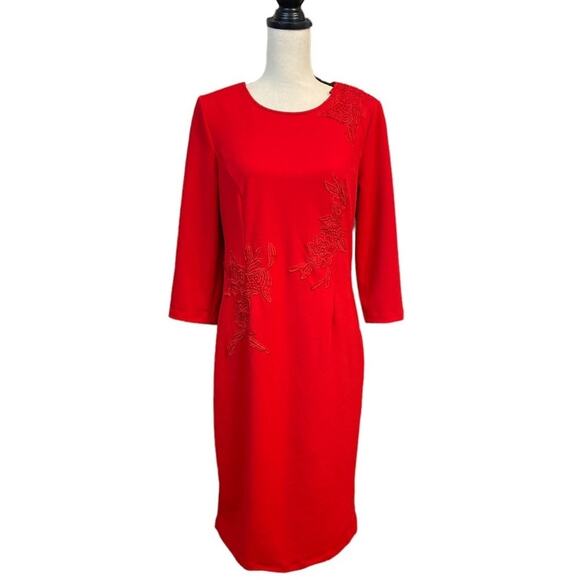 Kate & Mallory Red Stretch Crepe Sheath Dress Size Large - Picture 1 of 7
